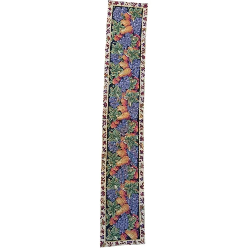 Tapestry Table Runner Pears Grapes Leaves Green Red Gold Purple 72 x 12.5